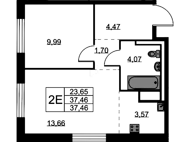 1-комнатная квартира 37.46 м², 8/9 эт., ЖК «Квартал Лаголово»